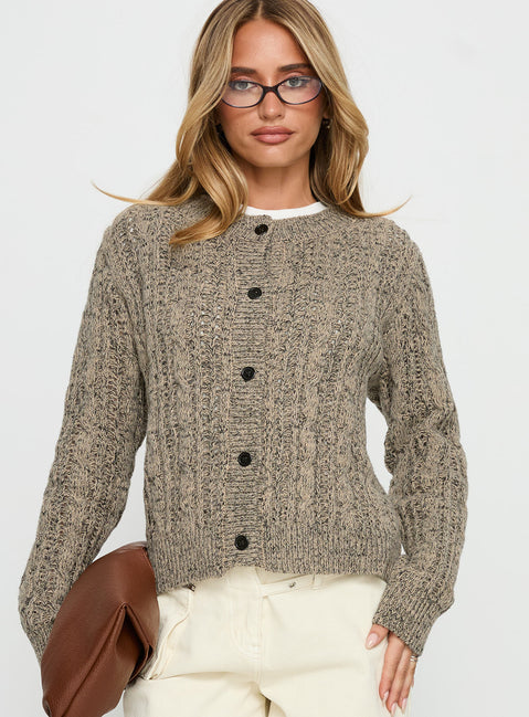 front view of model wearing Princess Polly Kaytee Button Up Knit Cardigan Grey 