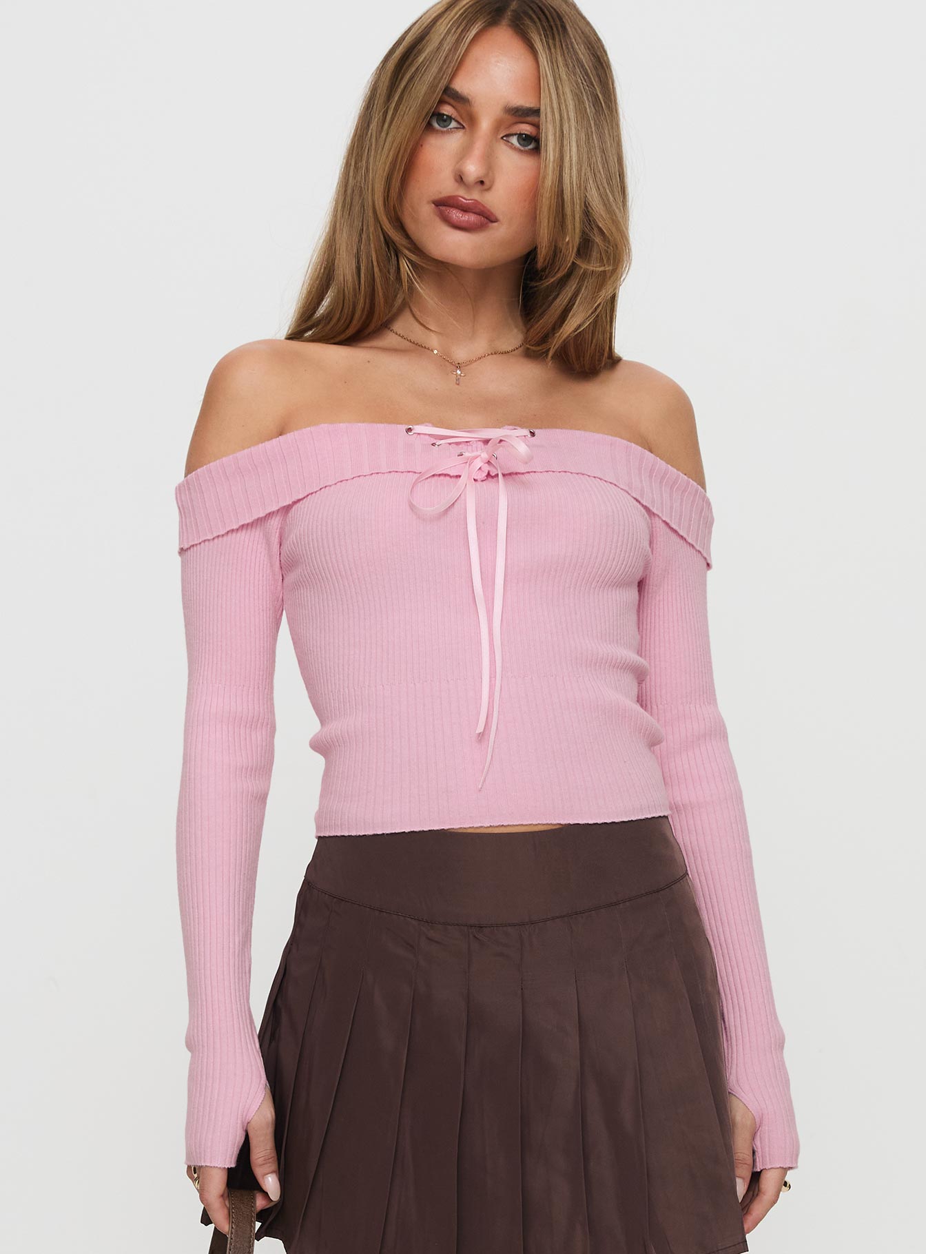 Nighttime Off Shoulder Knit Top Pink | Princess Polly Nighttime Off Shoulder Knit Top Pink | Princess Polly