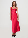 front view of model wearing Princess Polly Joane Maxi Dress Red Sweetheart Neckline 