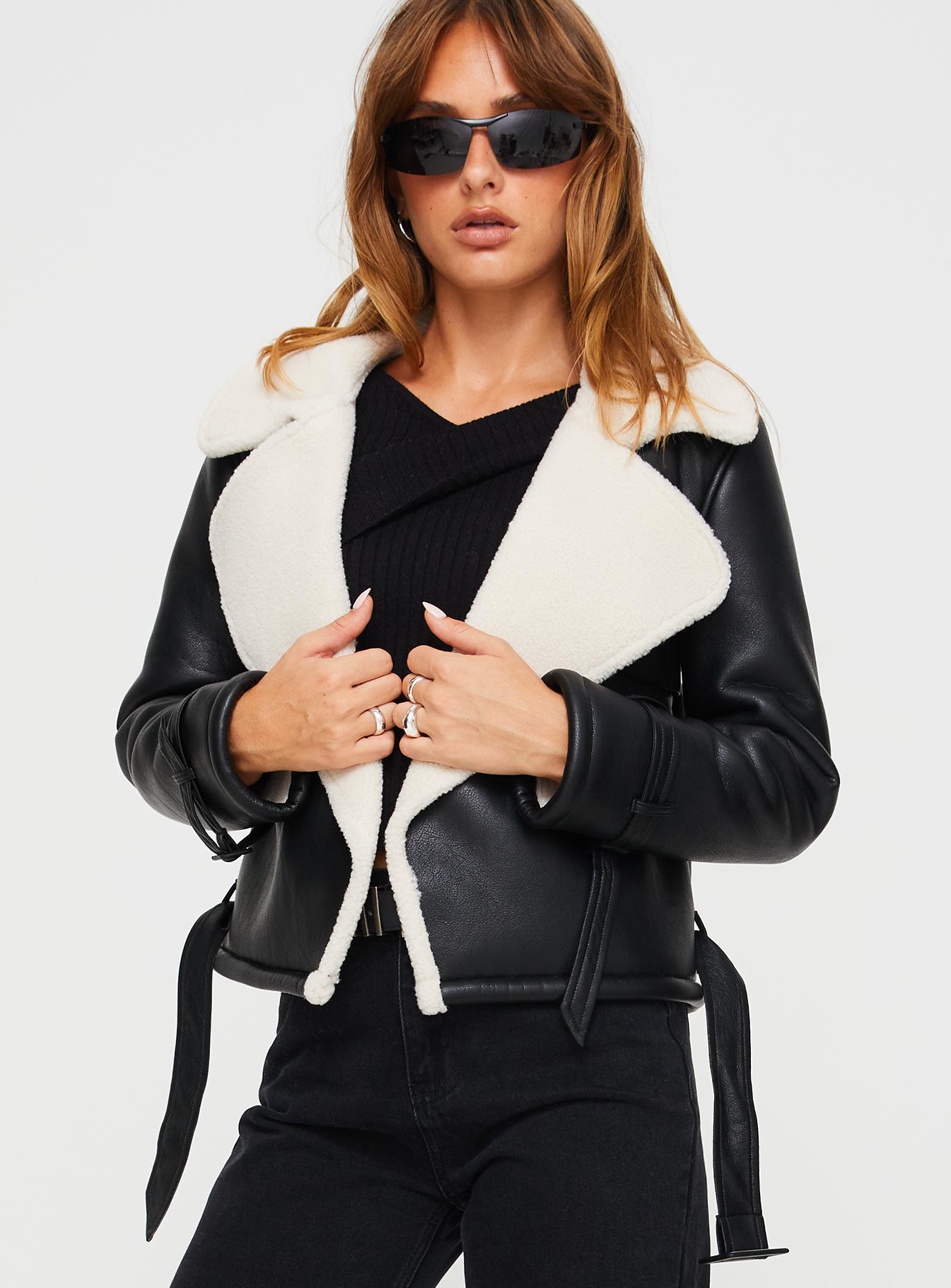 Nathalia shearling aviator jacket black