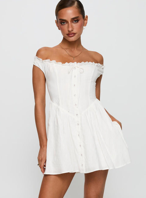 White Horse Off The Shoulder Mini Dress White | Princess Polly White Horse Off The Shoulder Mini Dress White | Princess Polly