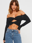 Black Long sleeve top Slim fitting, sweetheart neckline, twin twist detail at bust & waist Good stretch, partially lined