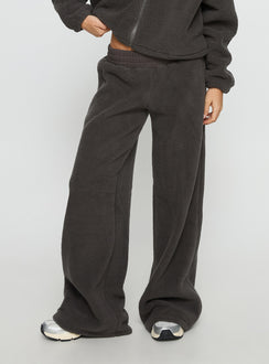 back view of model wearing Princess Polly Siberia Fleece Track Pant Charcoal Mid Rise Pants 