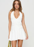Mini dress Halter style, low open back with tie fastening, ruched detail at bust Good stretch, fully lined 