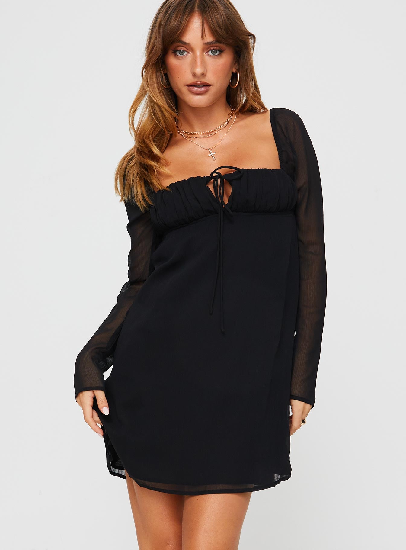 Mooney long sleeve mini dress black