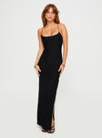 front view of model wearing Princess Polly Cerda Knit Maxi Dress Black Square Neck 