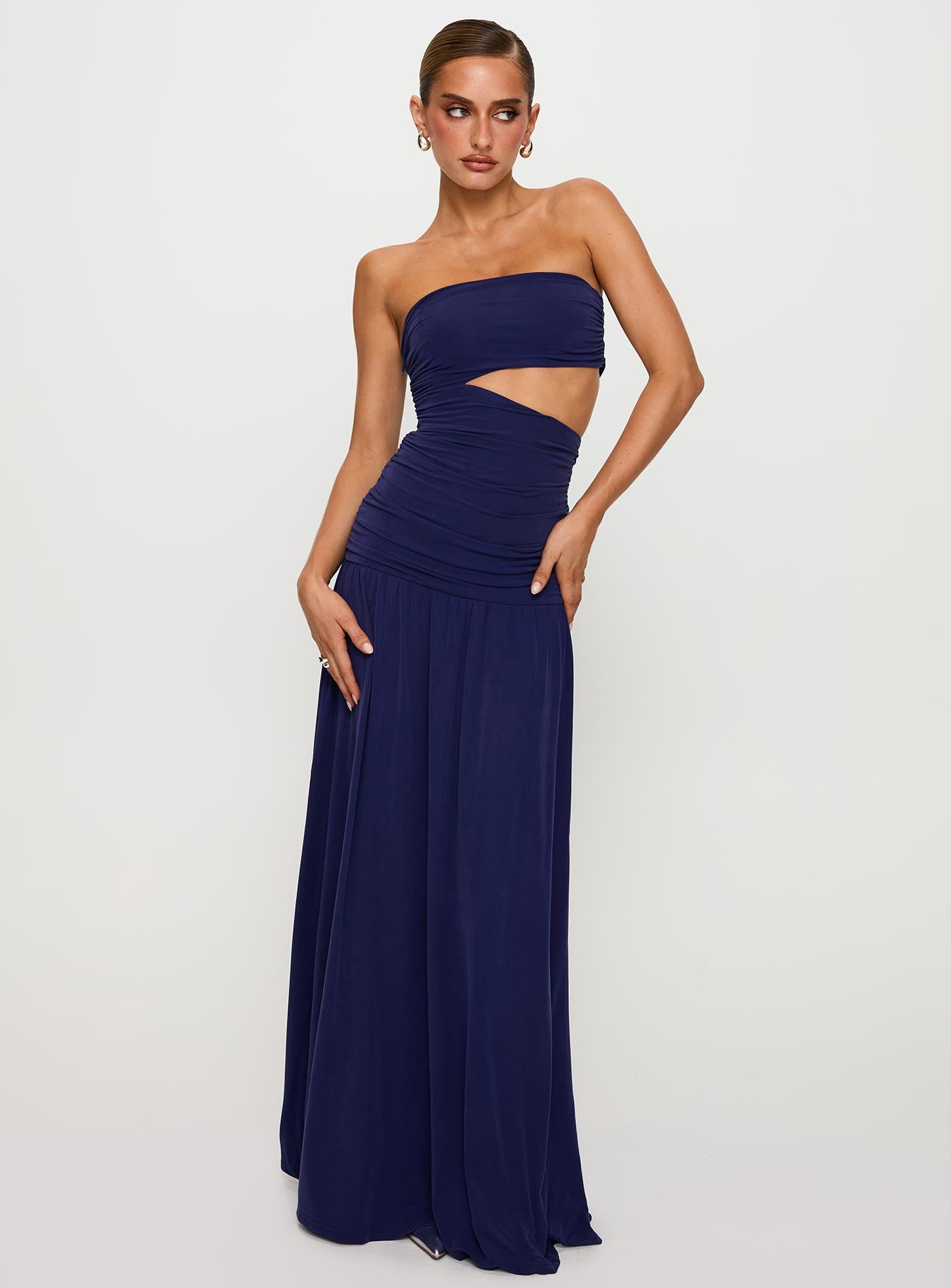 Grandeur Strapless Maxi Dress Navy | Princess Polly