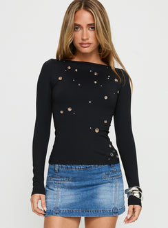Ryka Long Sleeve Eyelet Top Black