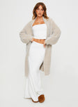 front view of model wearing Princess Polly Tremmy Textured Cardigan Natural Long 