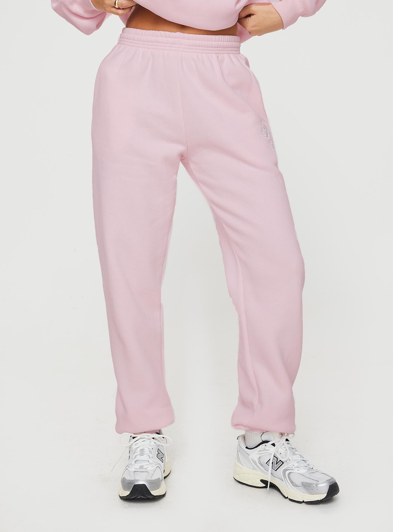 Princess Polly Track Pants Script Baby Pink Grey