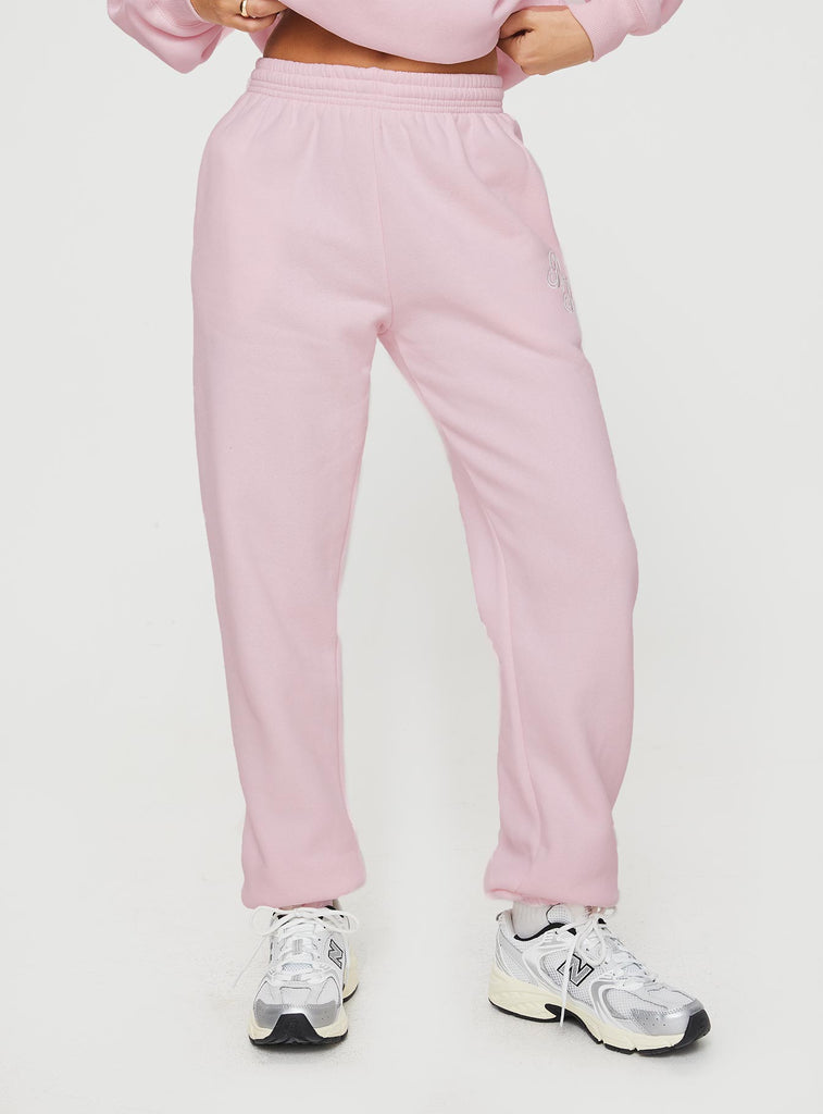 Princess Polly Track Pants Script Baby Pink / Grey