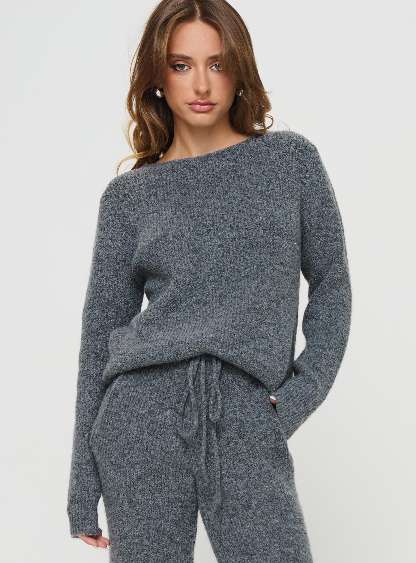 Abrams Rib Knit Crew Sweater Charcoal Marle | Princess Polly