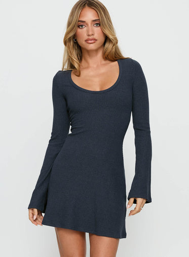 Best Interest Long Sleeve Mini Dress Navy