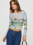 front view of model wearing Princess Polly Castle On The Hill Long Sleeve Top Multi Full Sleeves Scoop Neck 