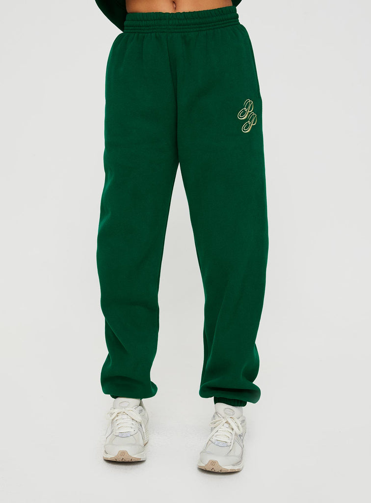 Princess Polly Track Pants Script Green / Ivory