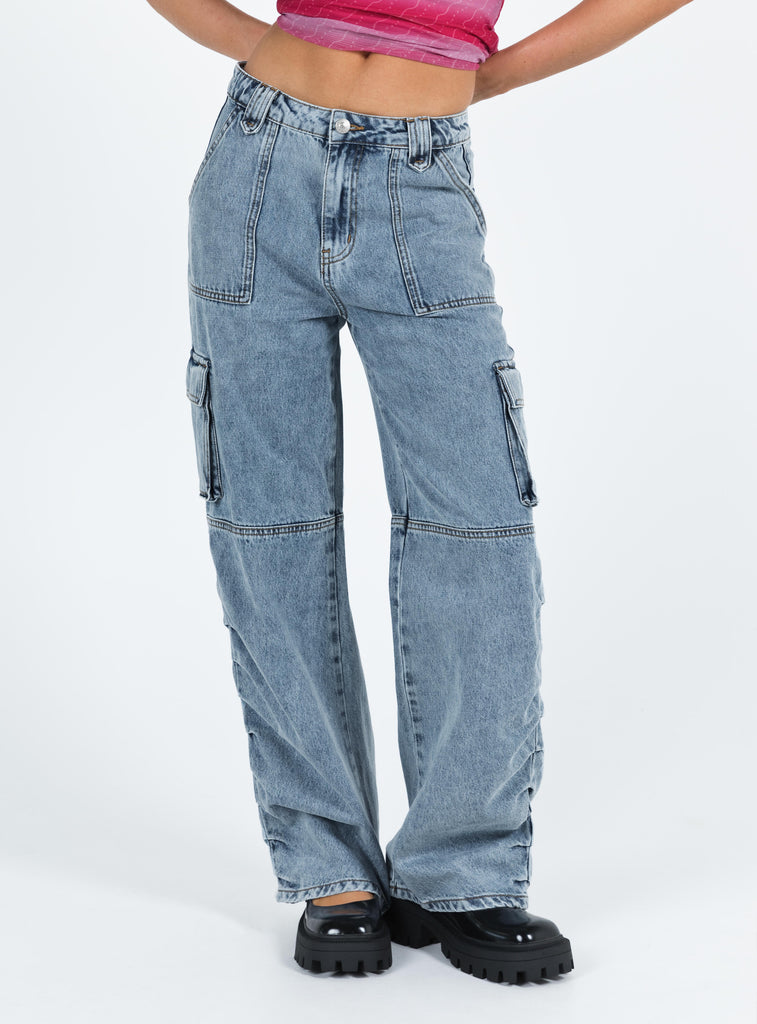 Vandana Cargo Jeans Mid Wash Denim