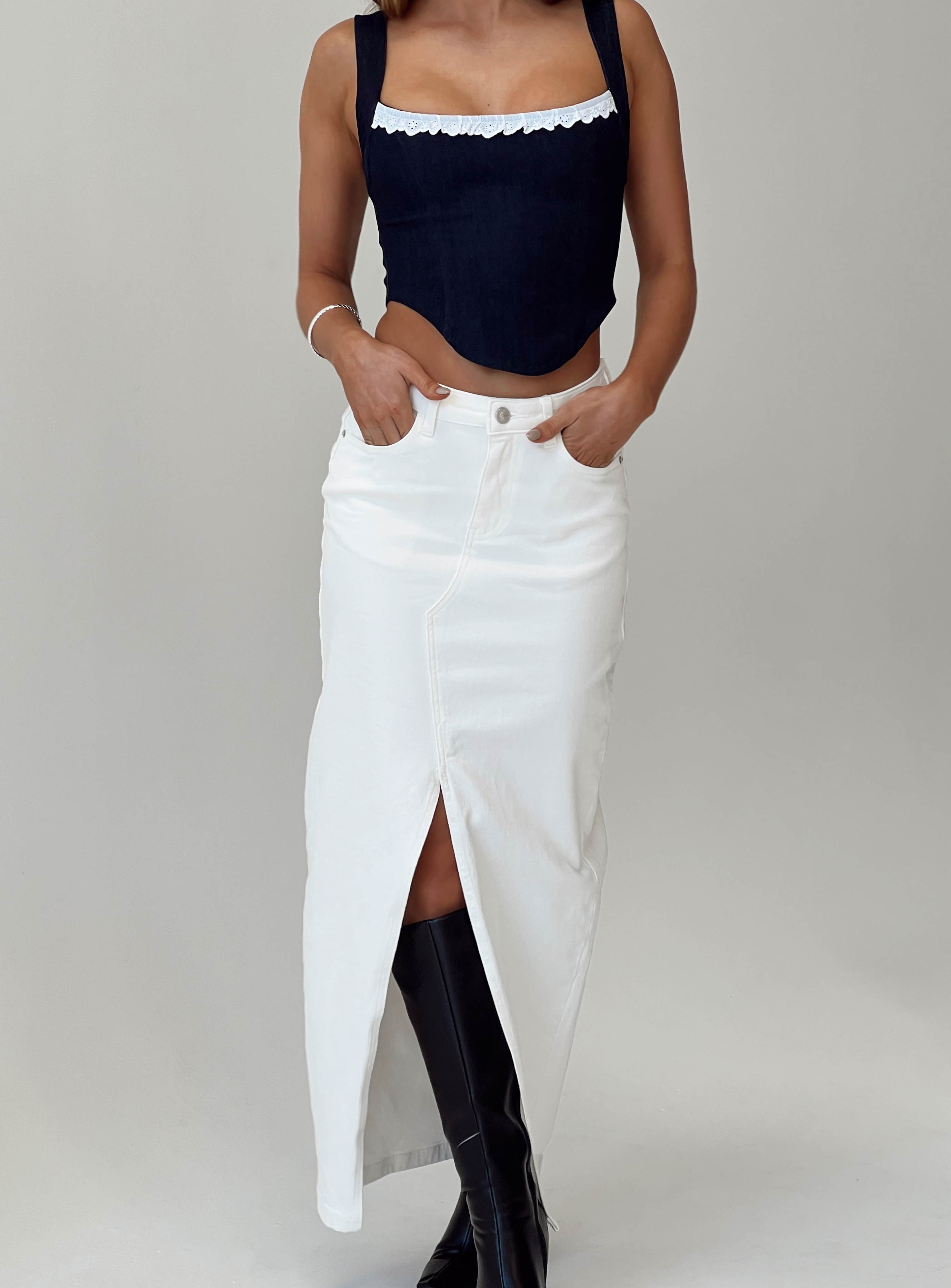 White jean skirt clearance long