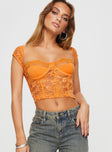Lace crop top Cap sleeve, sweetheart neckline, wired cups, invisible zip fastening at side Good stretch, lined bust