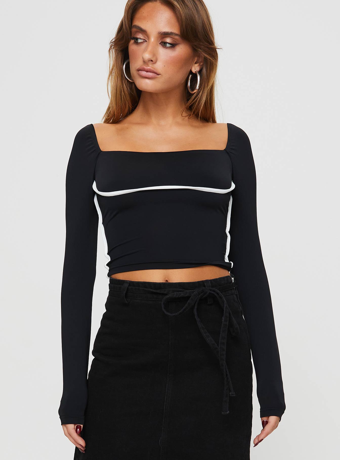 Maidenwell contrast long sleeve top black