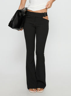 back view of model wearing Princess Polly Yves Pant Onyx Pinstripe Low Rise Pants 