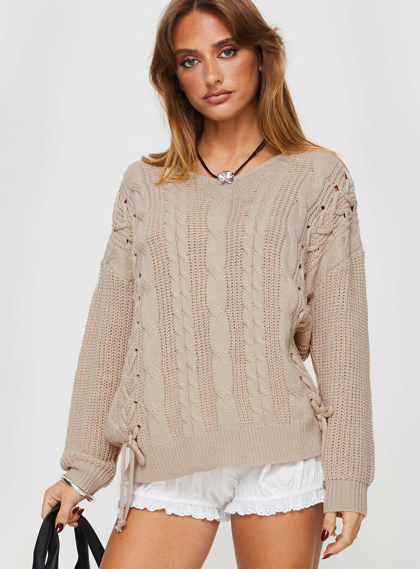 Lack of love cable knit sweater beige