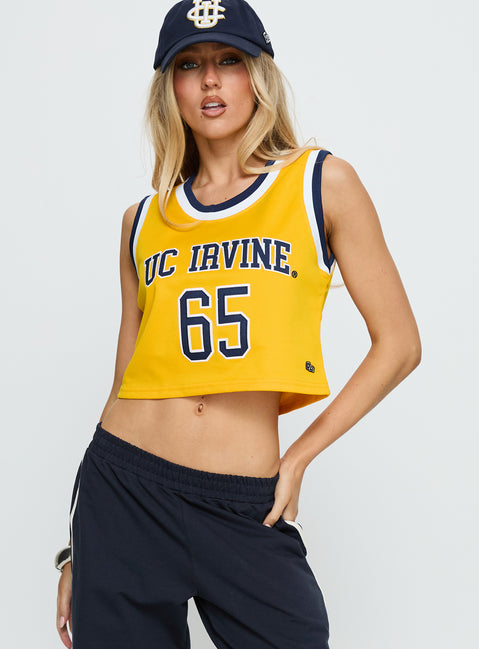 UC Irvine Cropped Basketball Jersey Tank Yellow