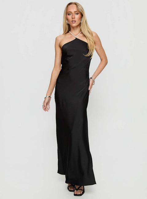 Beverie Pearl Halter Maxi Dress | Black | Womens | Princess Polly Beverie Pearl Halter Maxi Dress | Black | Womens | Princess Polly