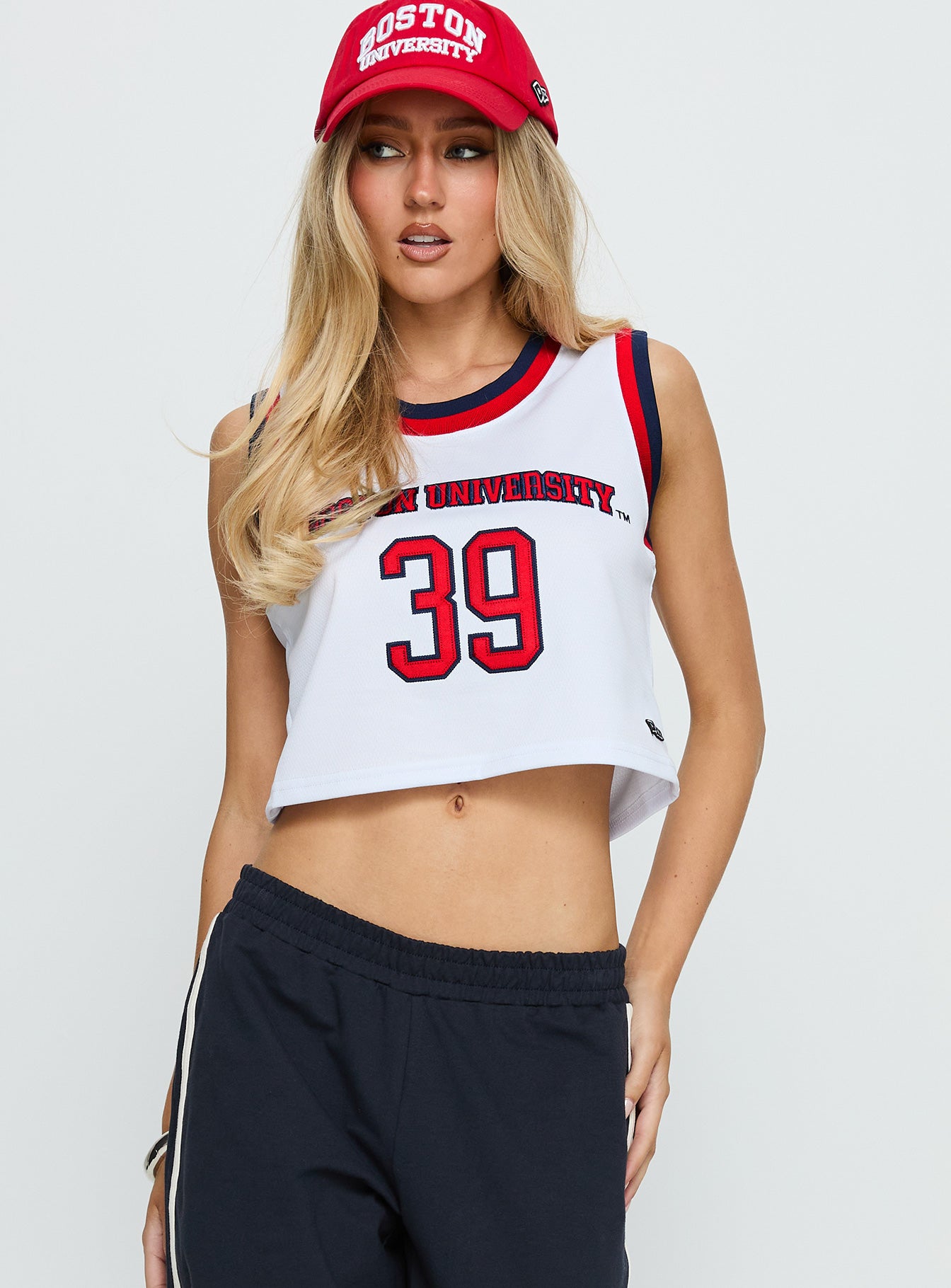 BU Cropped Basketball Jersey Tank White | Princess Polly
