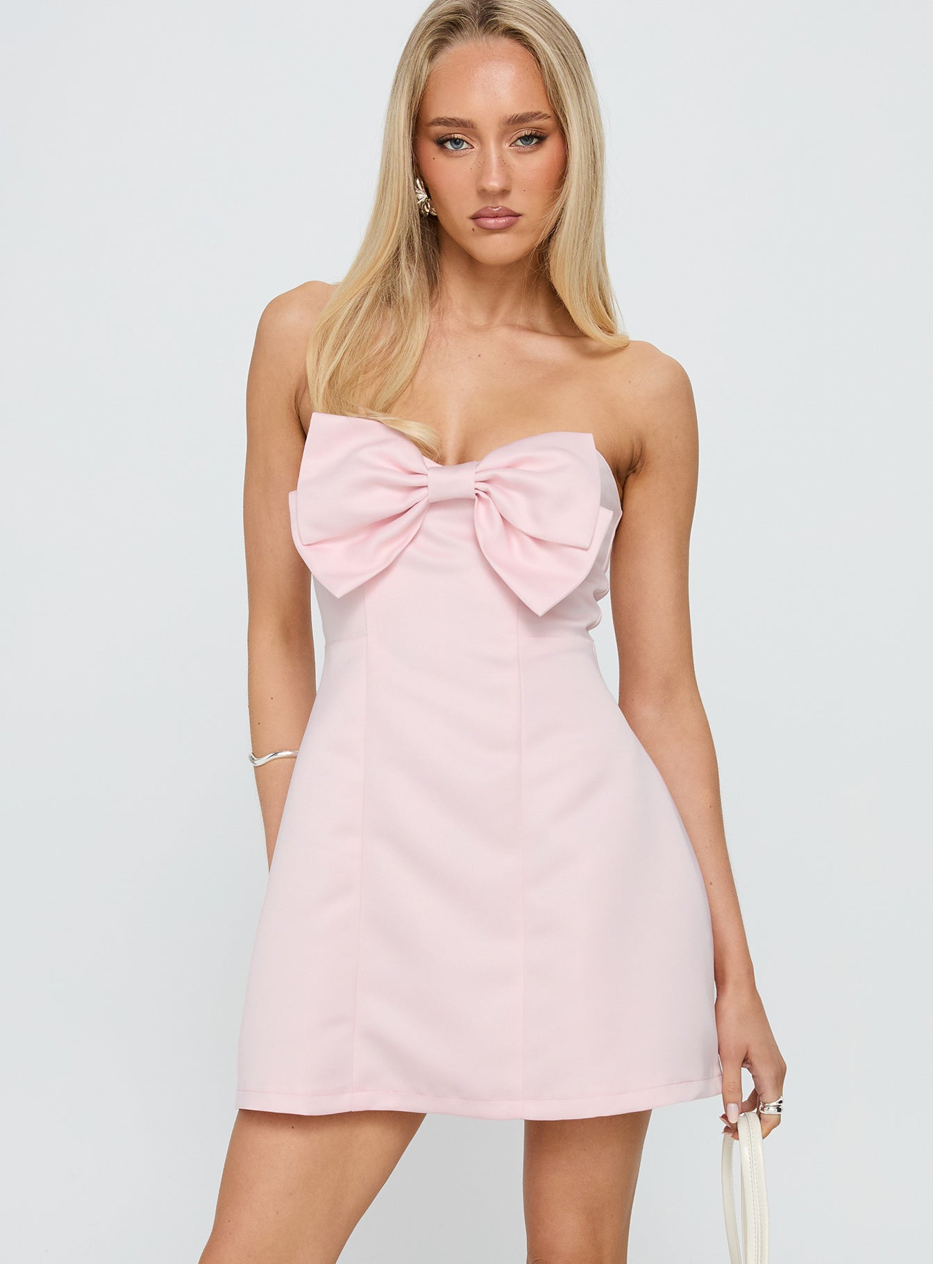 Genevie Strapless Bow Bust Mini Dress Light Pink | Princess Polly Genevie Strapless Bow Bust Mini Dress Light Pink | Princess Polly