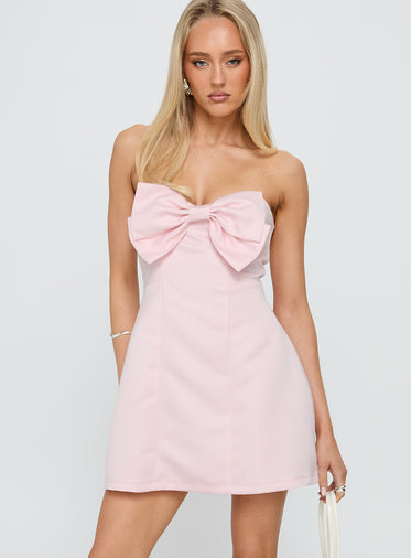 Genevie Strapless Bow Bust Mini Dress Light Pink