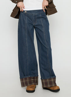 Nikoletta Foldover Jeans Dark Wash / Check Petite
