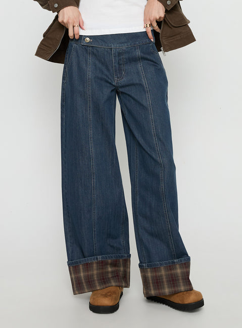 Nikoletta Foldover Jeans Dark Wash / Check Petite