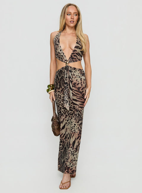 Karlita Halter Cut Out Maxi Dress Leopard