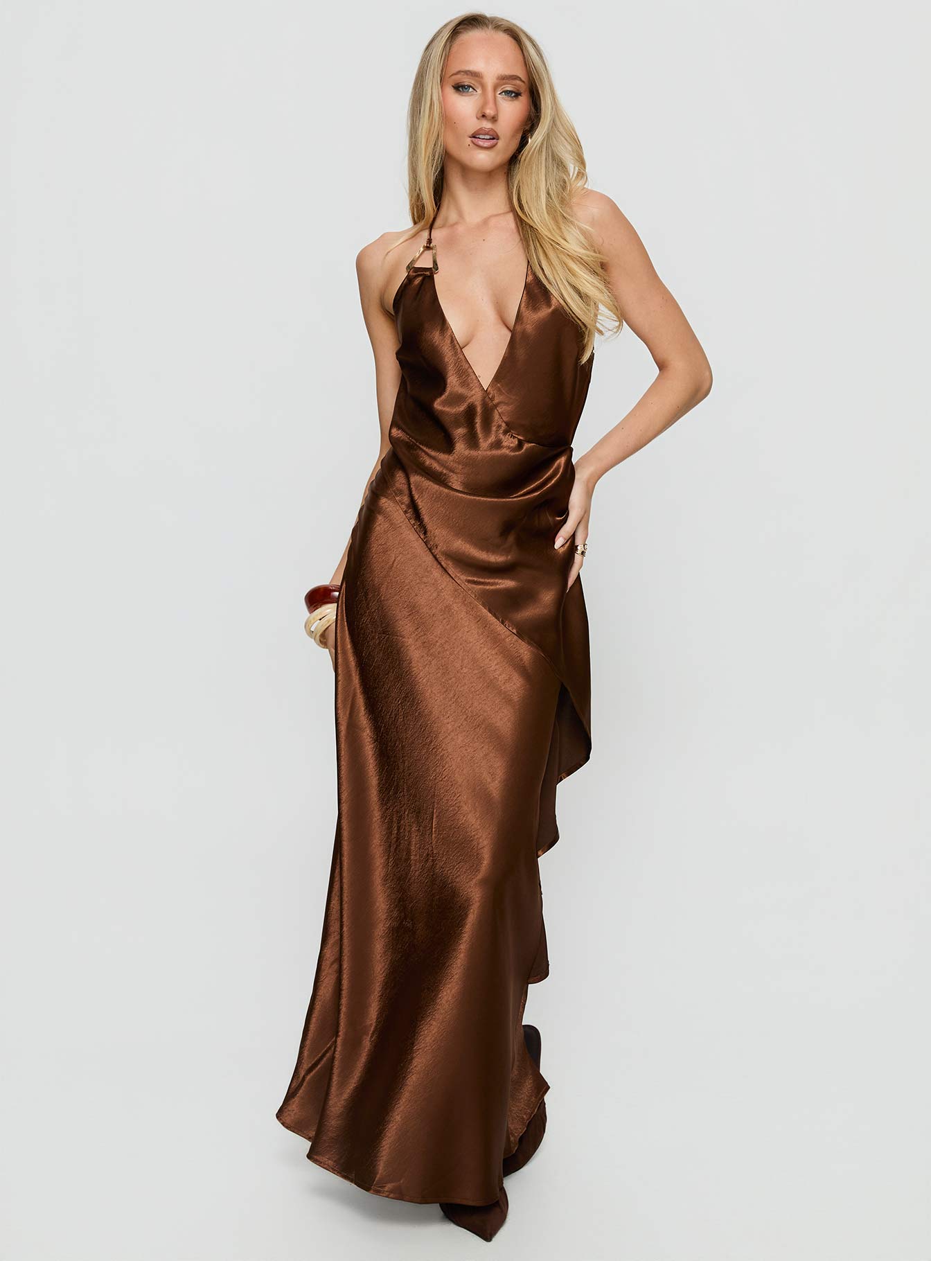 Annissa Plunge Halter Maxi Dress | Dark Brown | Womens | Princess Polly Annissa Plunge Halter Maxi Dress | Dark Brown | Womens | Princess Polly
