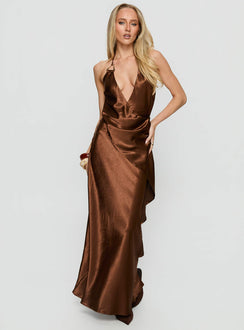 Annissa Plunge Halter Maxi Dress | Dark Brown | Womens | Princess Polly Annissa Plunge Halter Maxi Dress | Dark Brown | Womens | Princess Polly