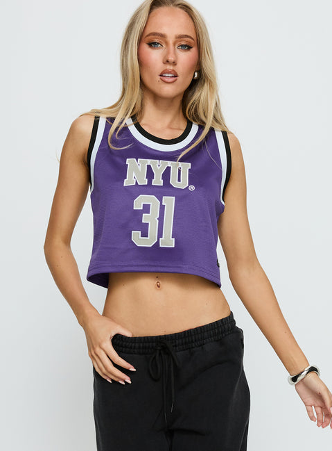 NYU Cropped Basketball Jersey Tank Violet