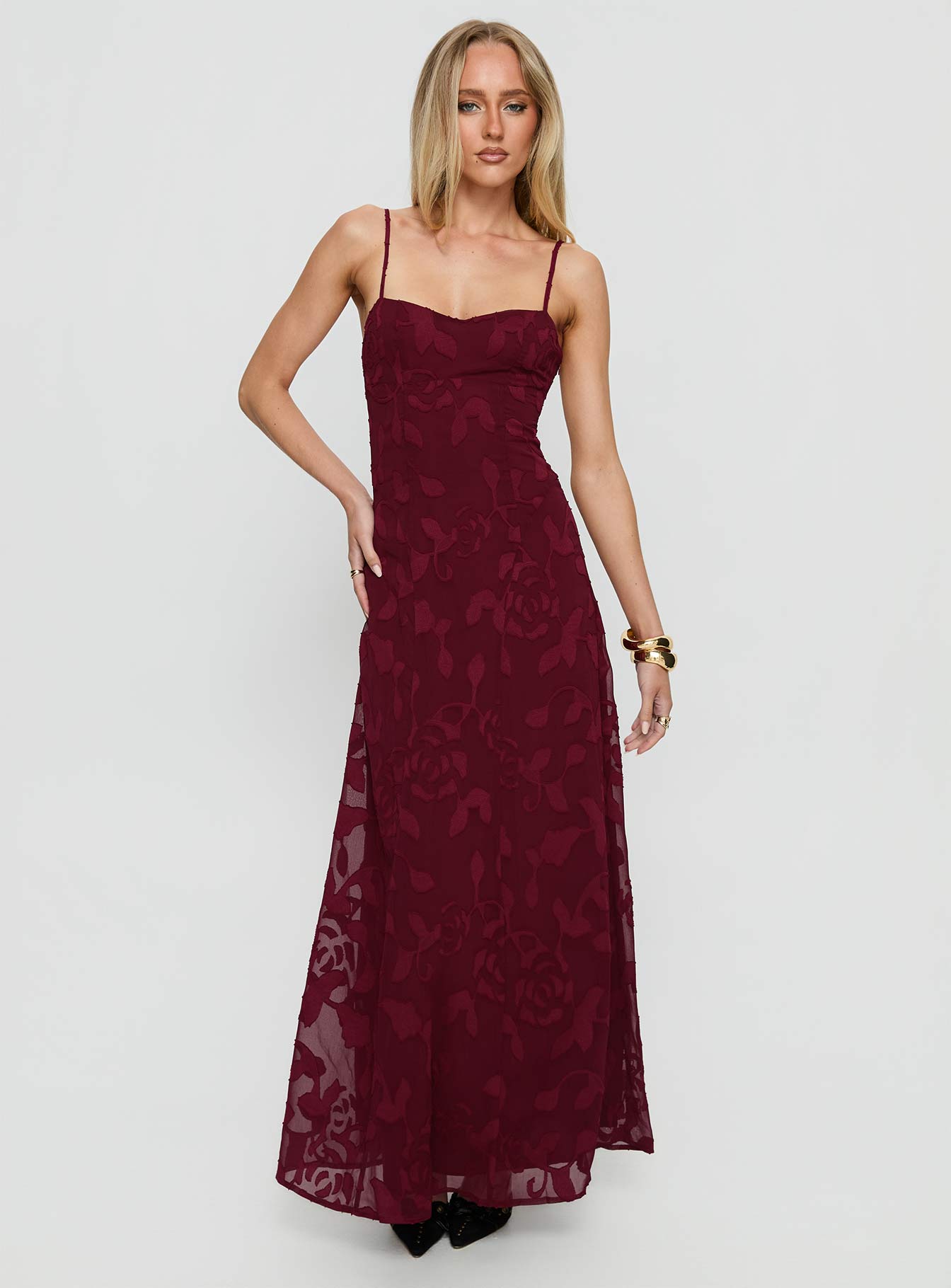 Leading Lady Sweetheart Maxi Dress Red Floral Burnout | Princess Polly Leading Lady Sweetheart Maxi Dress Red Floral Burnout | Princess Polly