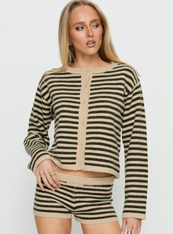 front view of model wearing Princess Polly Kollens Knit Cardigan Beige Multi Cropped Jumpers 