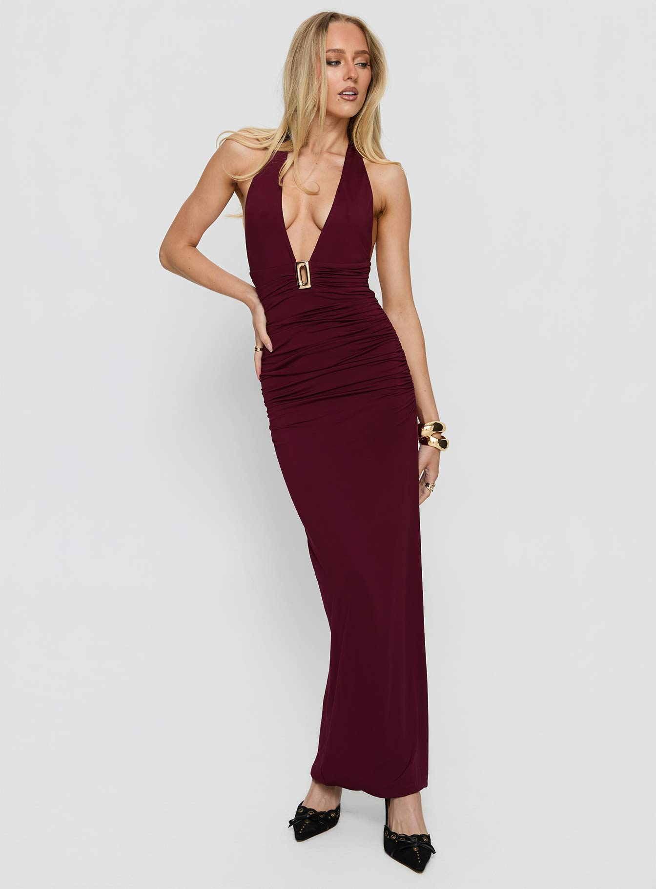 Best In Show Halter Hardware Maxi Dress Burgundy | Princess Polly Best In Show Halter Hardware Maxi Dress Burgundy | Princess Polly