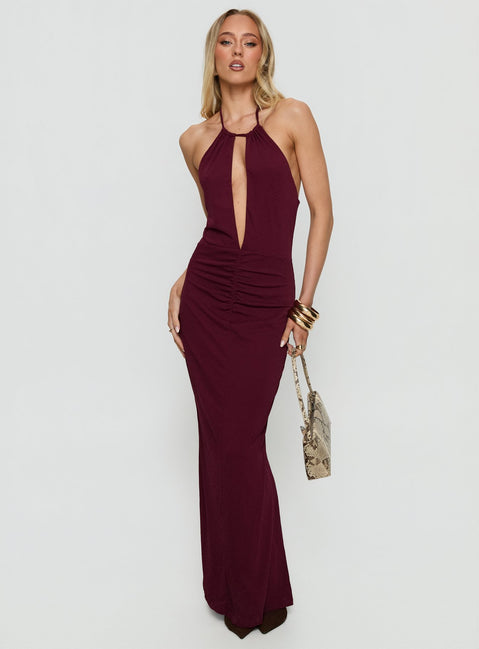 Lyssa Halter Plunge Maxi Dress | Plum | Womens