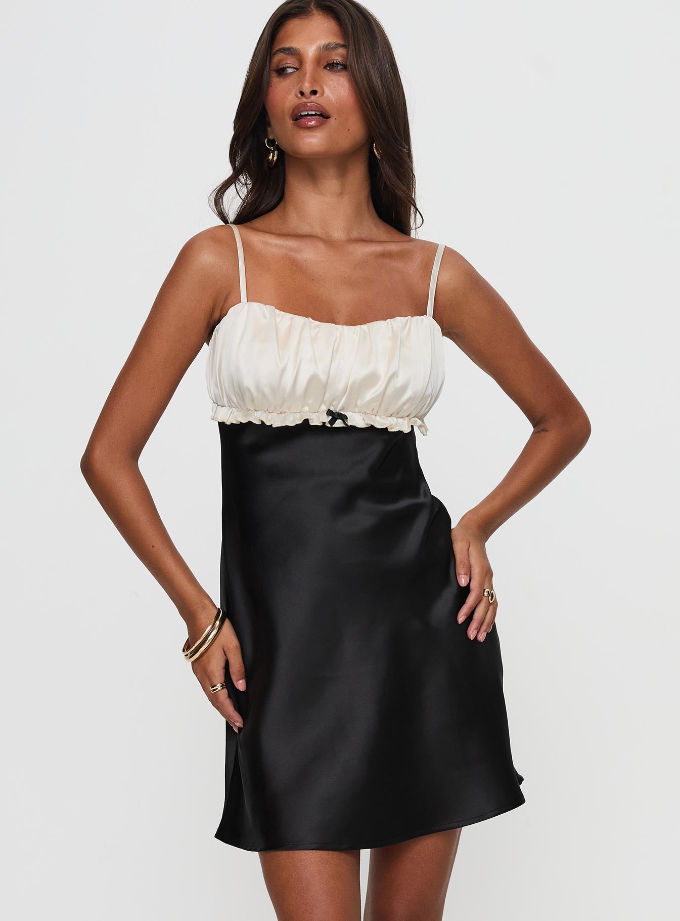 Cacciatore Mini Dress Black / Cream | Princess Polly Cacciatore Mini Dress Black / Cream | Princess Polly