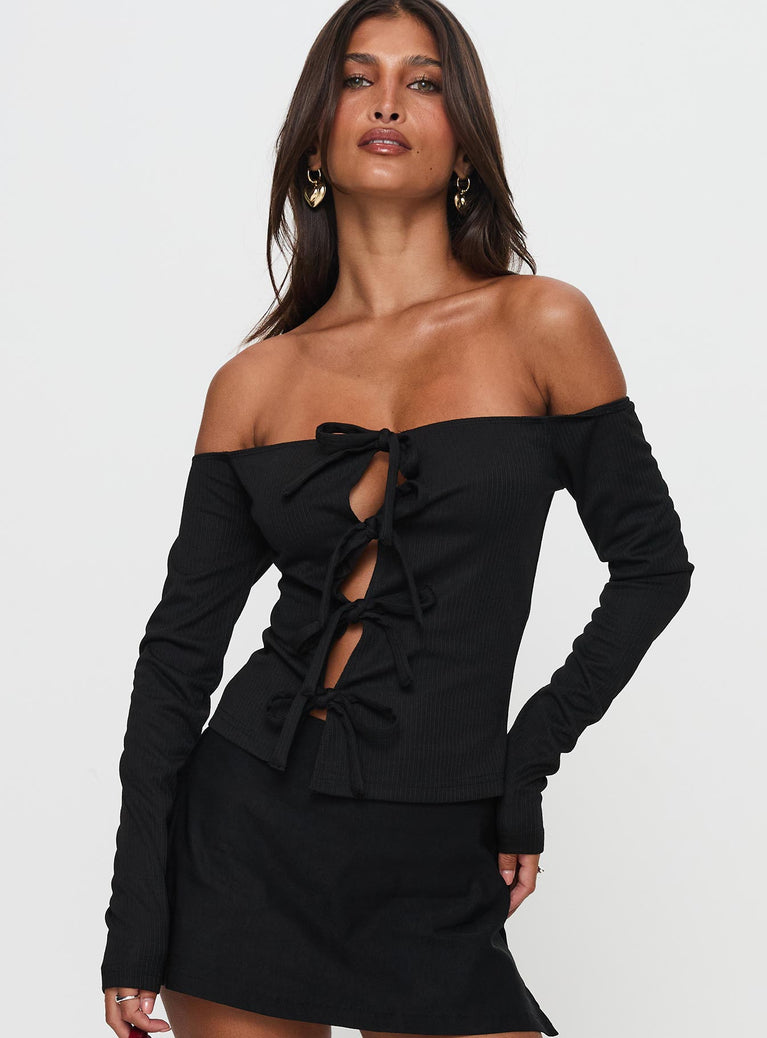 Wish You The Best Off Shoulder Bow Detail Top Black