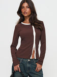 Phaidra Button Up Long Sleeve Top Brown