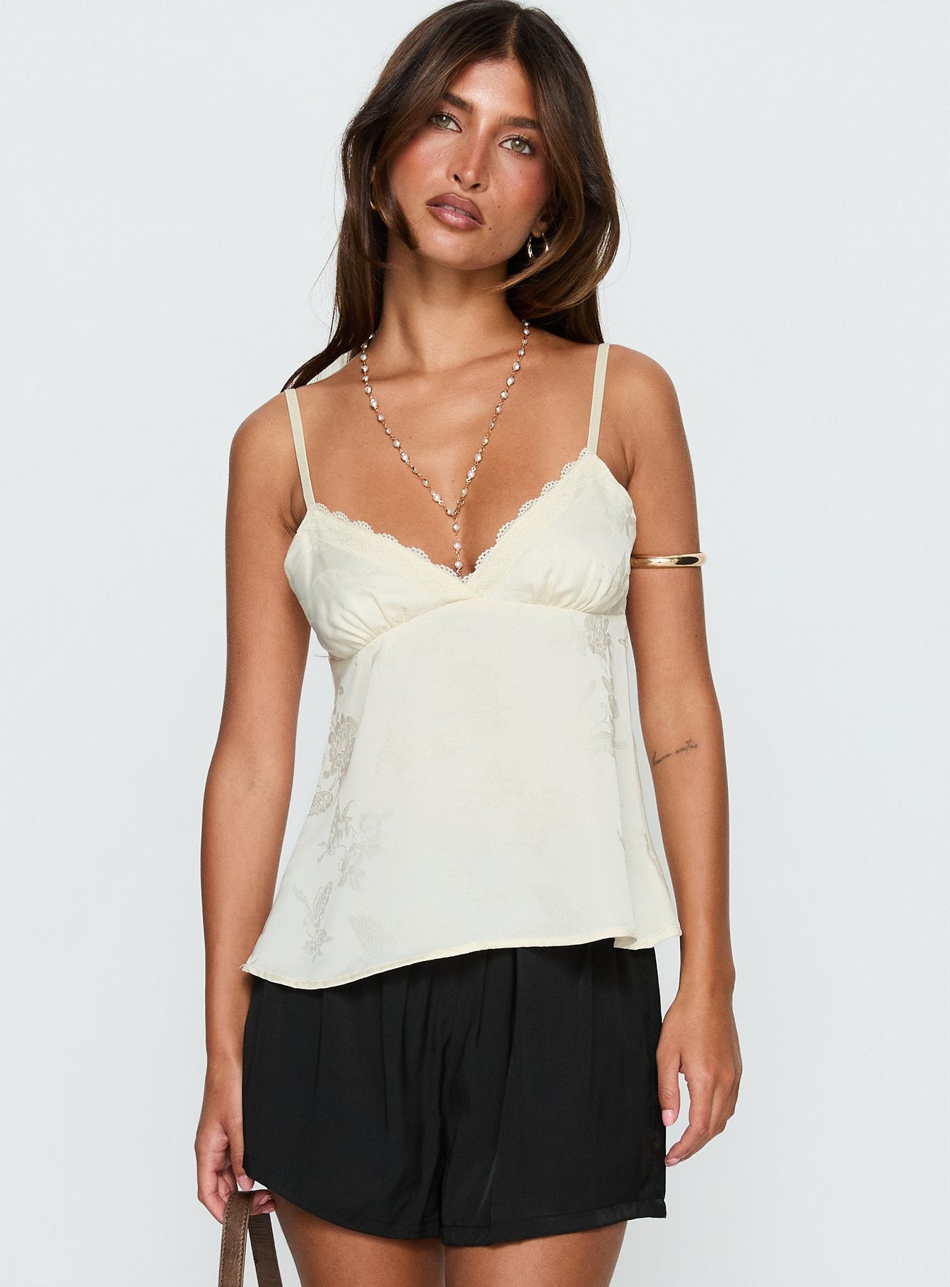 Had Me At Hello Lace Trim Floral Detail Top Cream | Princess Polly