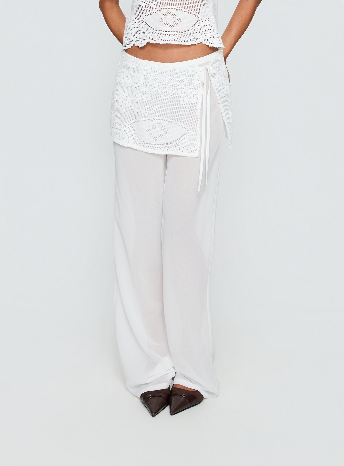 Claudie Layered Lace Straight Leg Pants White