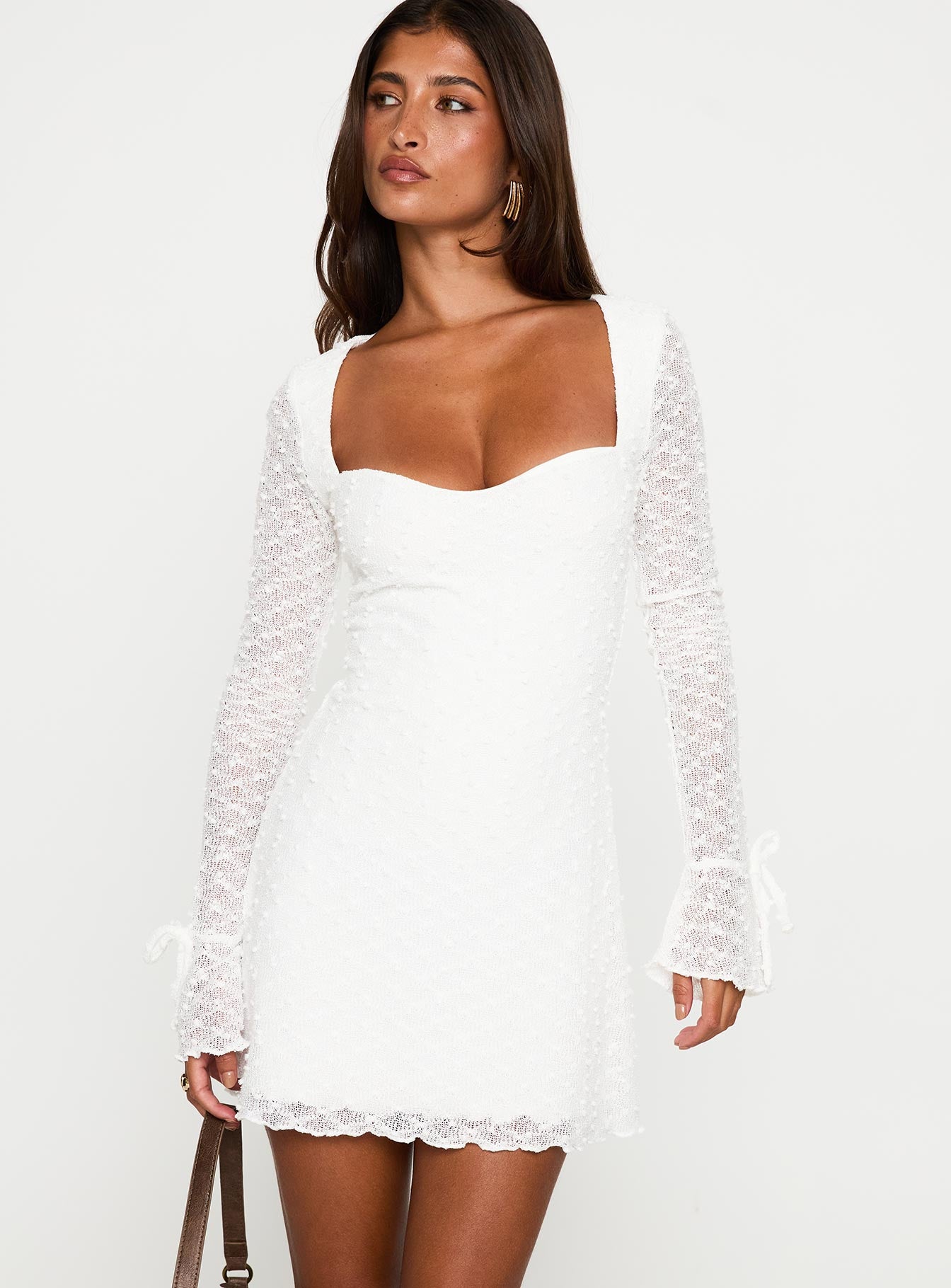 Dalzine Long Sleeve Mini Dress White | Princess Polly