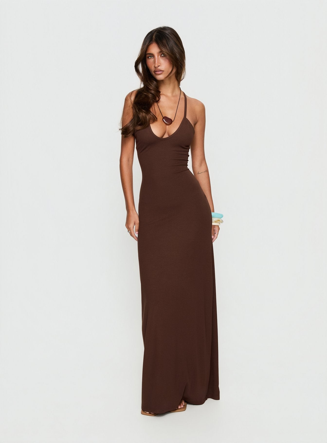 Pasita Halter Tie Up Maxi Dress Chocolate | Princess Polly Pasita Halter Tie Up Maxi Dress Chocolate | Princess Polly