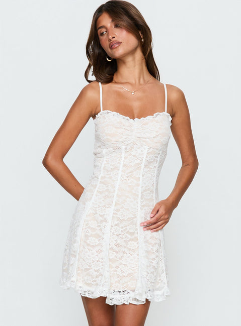 Edora Lace Pleat Mini Dress | White | Womens | Princess Polly Edora Lace Pleat Mini Dress | White | Womens | Princess Polly