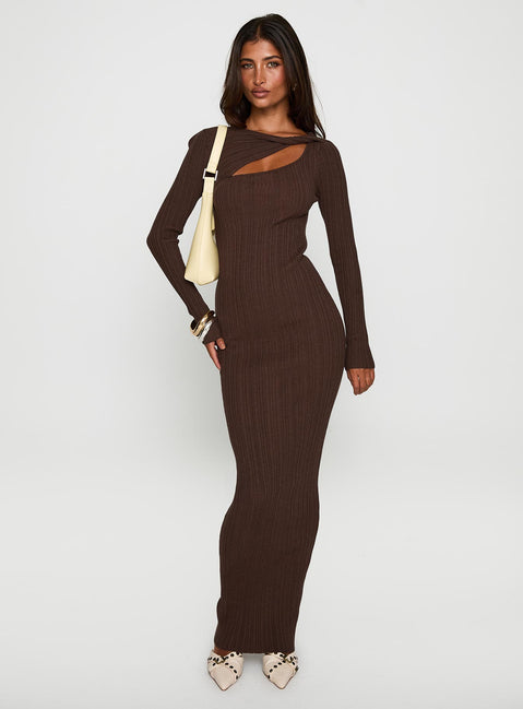 Gyselle Long Sleeve Maxi Dress Brown | Princess Polly Gyselle Long Sleeve Maxi Dress Brown | Princess Polly