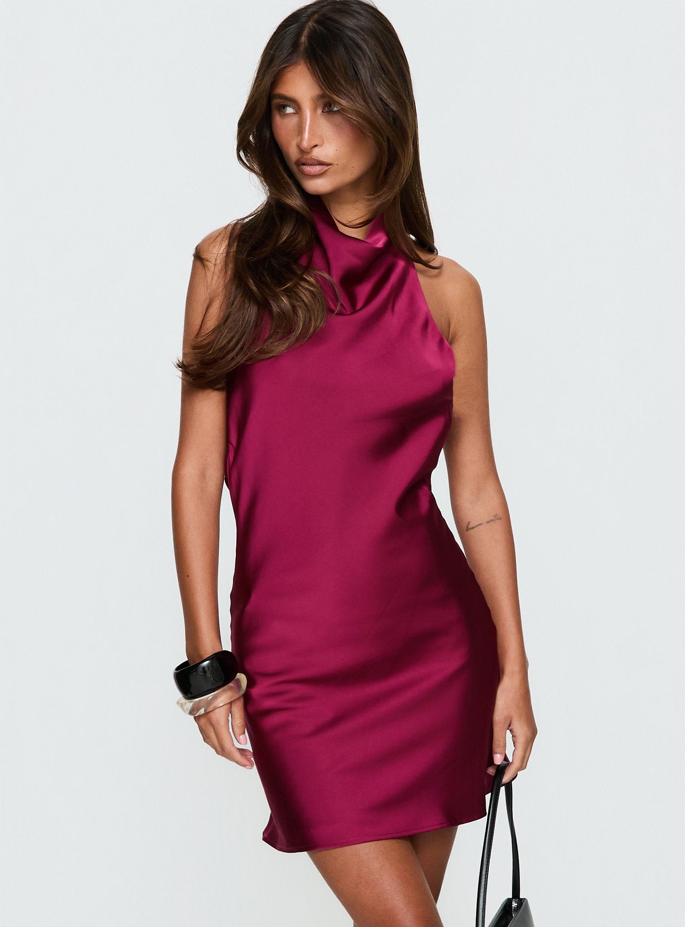 A-list Halter Cowl Neck Mini Dress | Plum | Womens | Princess Polly A-list Halter Cowl Neck Mini Dress | Plum | Womens | Princess Polly